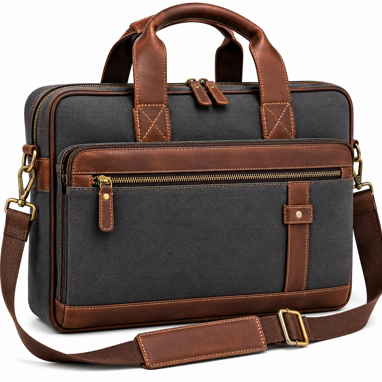 Laptop-Tasche 15,6 Zoll Dunkelgrau/Braun mit Verstellbarem Schultergurt