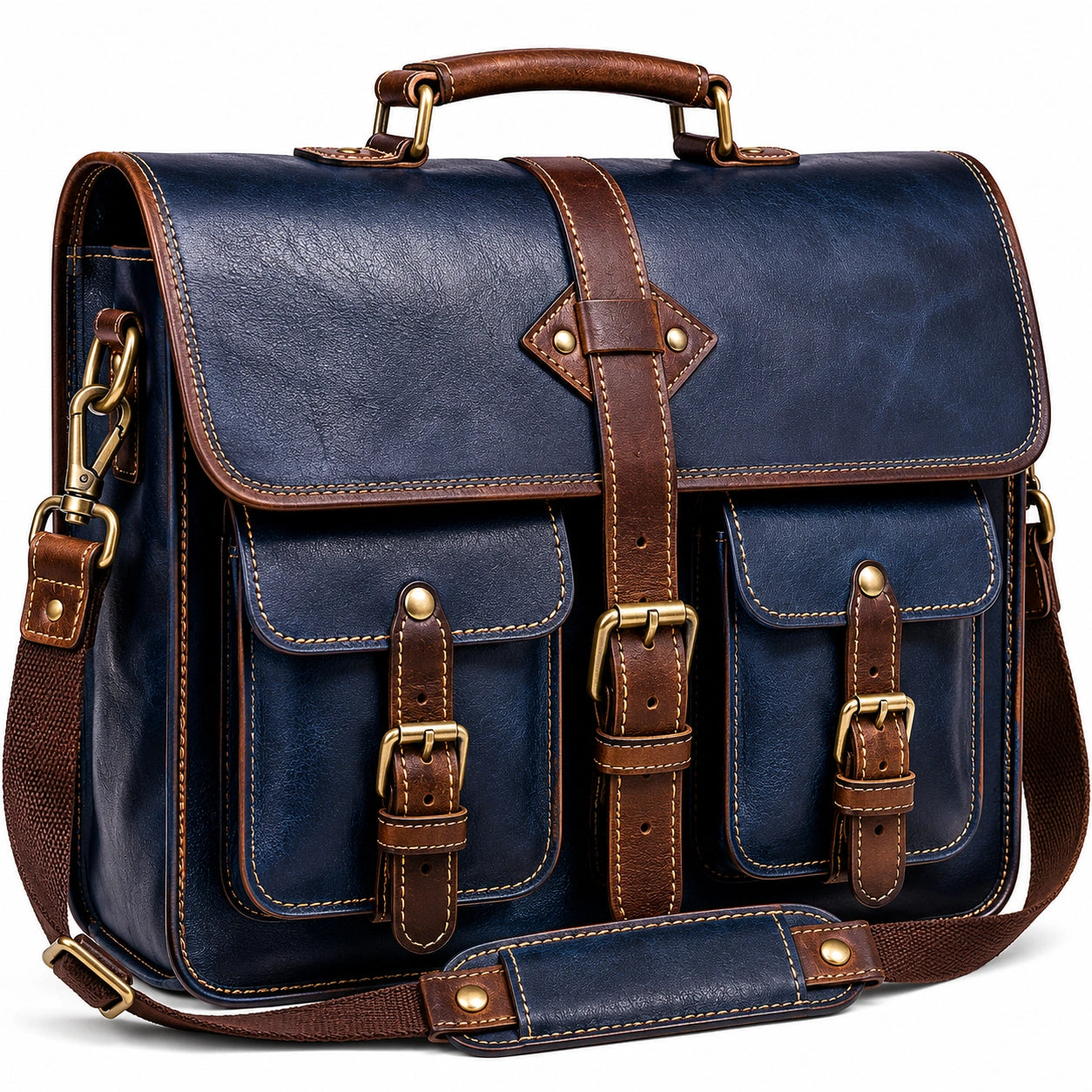 Herren Ledertasche Blau/Braun mit Schnallenverschluss
