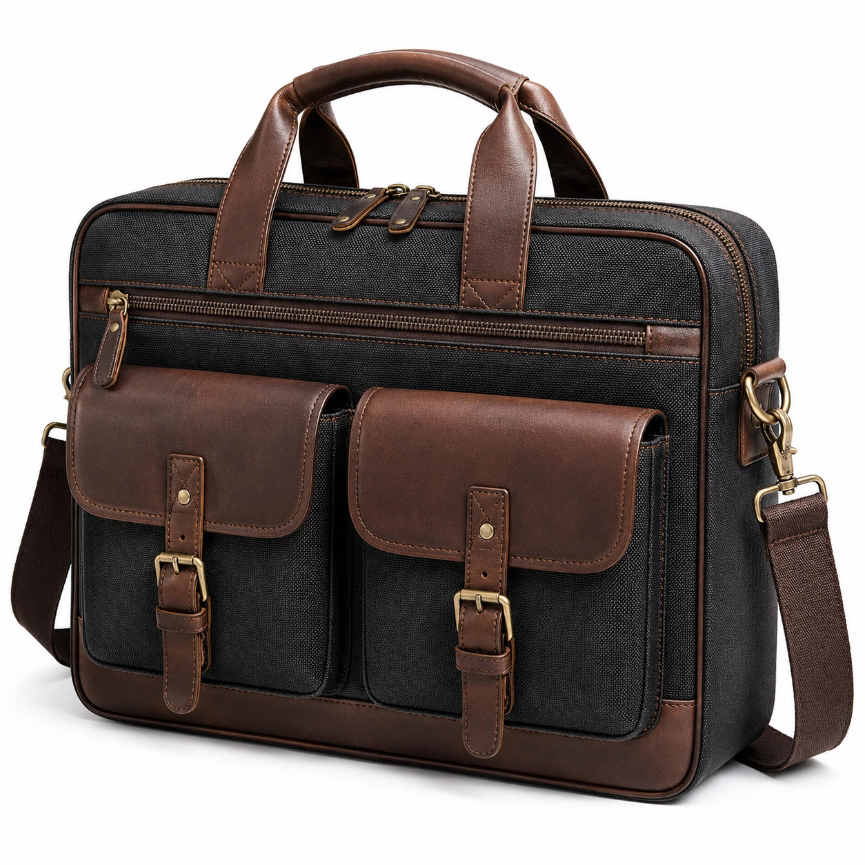 Elegante Herren-Aktentasche Schwarz/Braun mit Mehreren Fächern