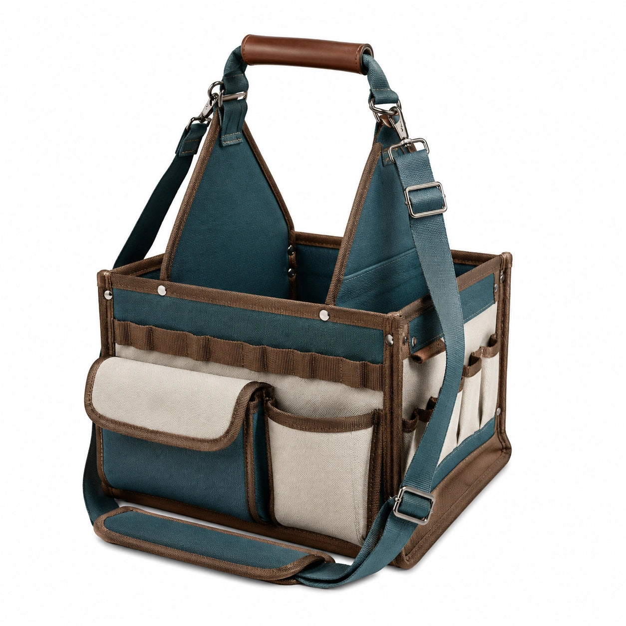 Vielseitige Werkzeugtasche mit Schulterriemen Braun/Blau