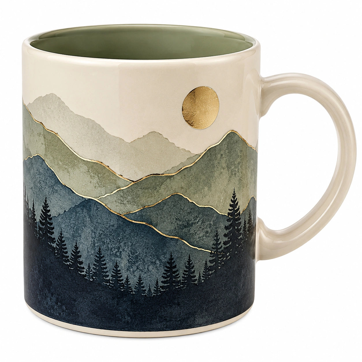 Keramikbecher mit Landschaftsmotiv 350ml Grün/Braun