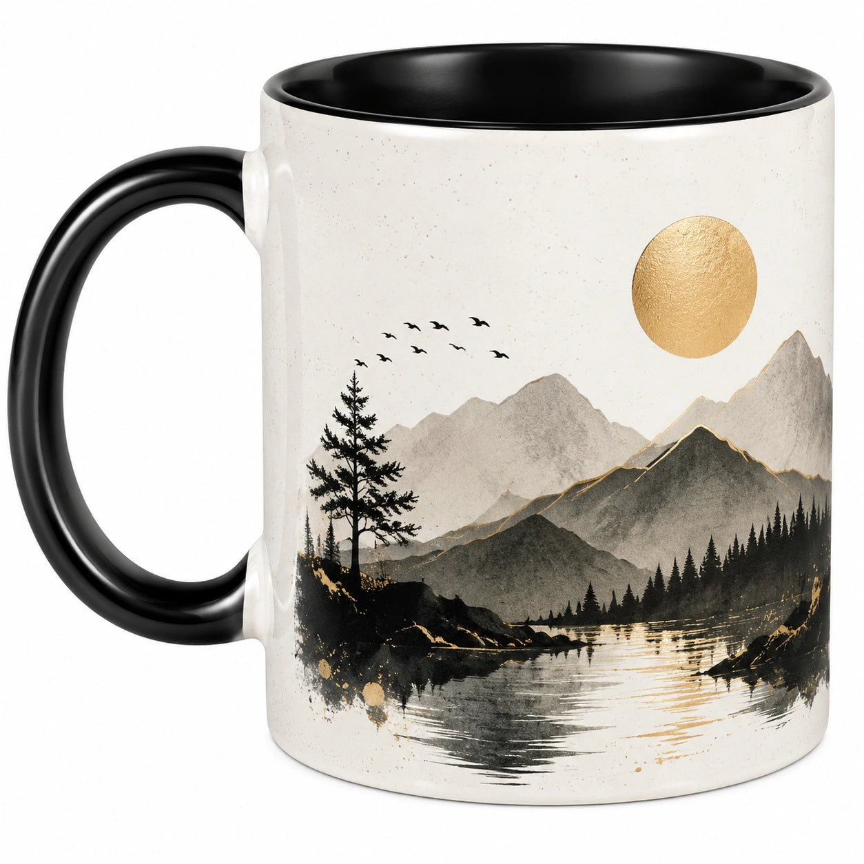 Keramik Kaffeetasse 300ml Landschaftsmotiv Schwarz-Weiß