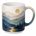 Keramikbecher mit Landschaftsmotiv in Blau und Gold