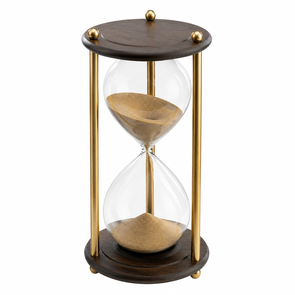 Dekorative 60-Minuten-Sanduhr aus Holz und Messing in Dunkelbraun und Gold