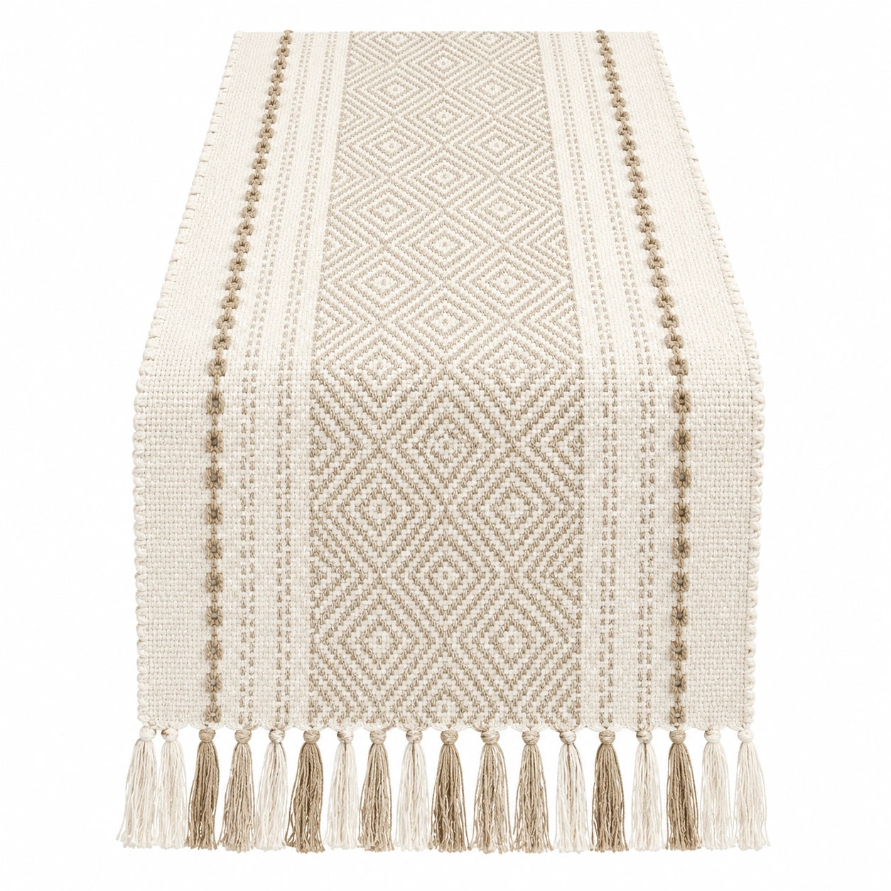 Tischläufer Boho-Stil 140x40cm Beige mit Quasten