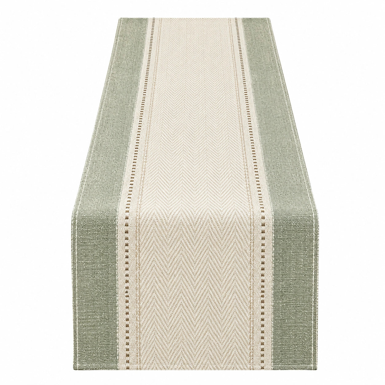 Eleganter Tischläufer mit Streifenmuster Grün/Beige 180x33cm