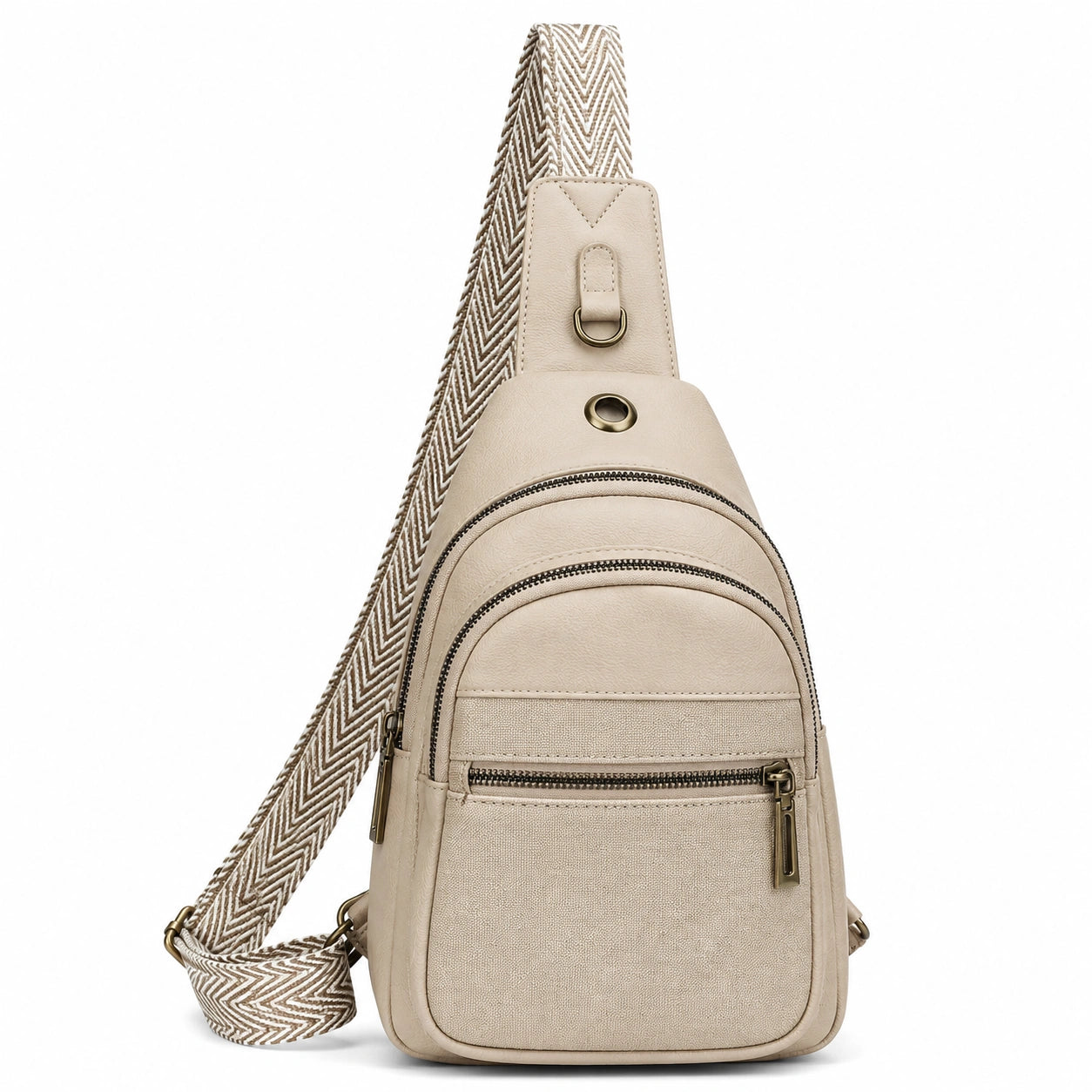 Beige Crossbody-Tasche mit Reißverschluss